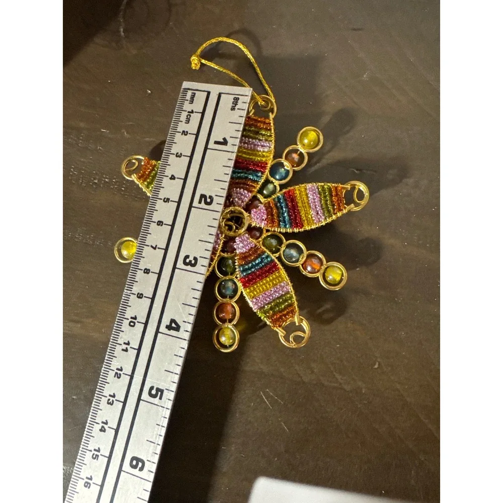 Handcrafted Beaded Star Ornament Rainbow Wire Wrapped Sunburst Gold Tone 4 Inch